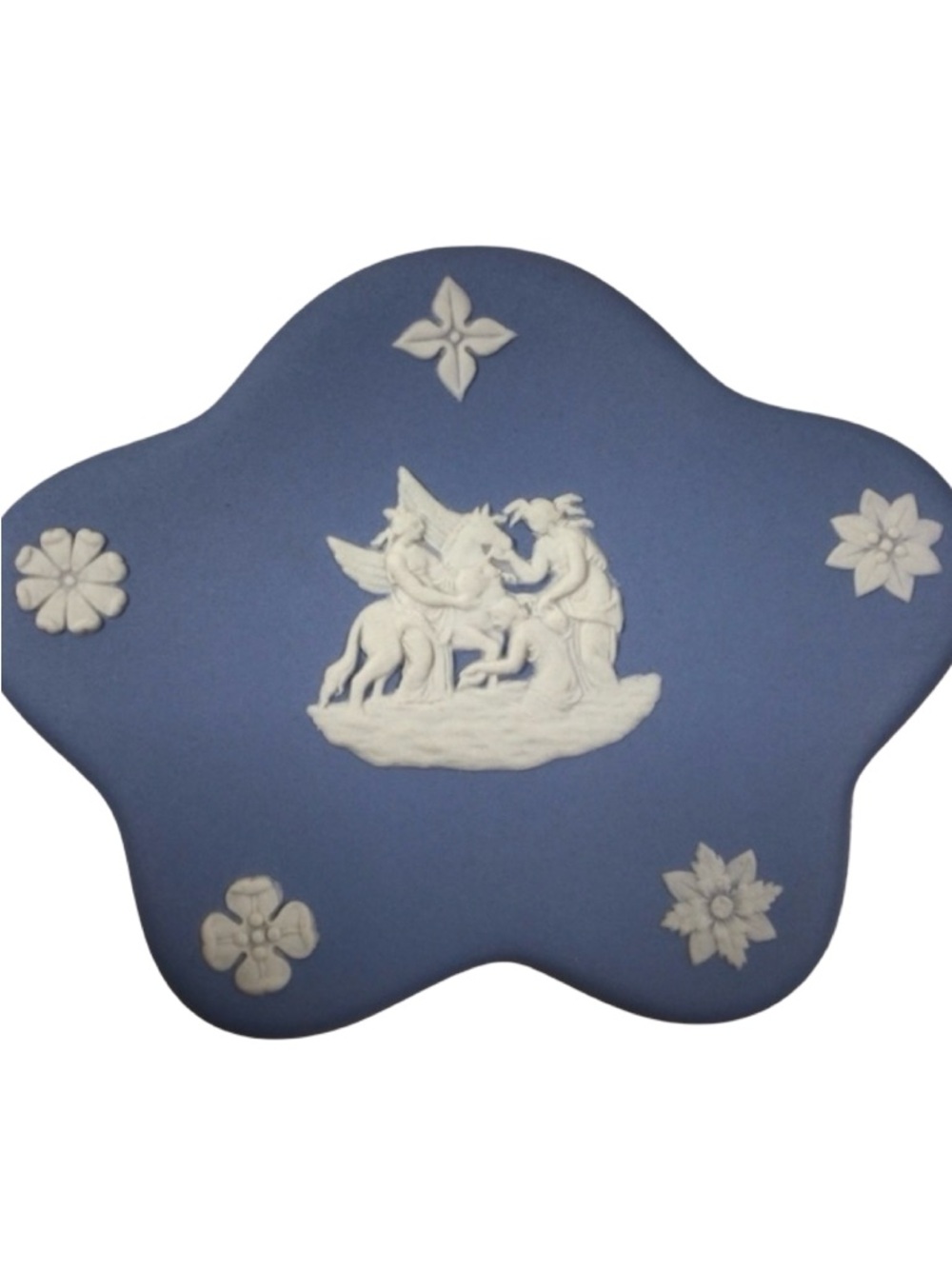 Wedgewood vintage Blue Jasperware Trinket Dish - 3 3/4 x 3 inch wide  blue ,